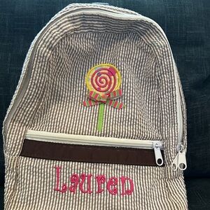 Mint Brown Seersucker Backpack with Lollipop Design